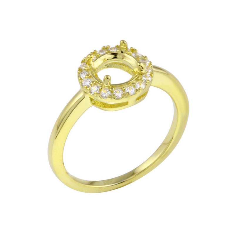 Gold Plated 925 Sterling Silver Clear CZ Round Mounting Ring - BGR01333GP