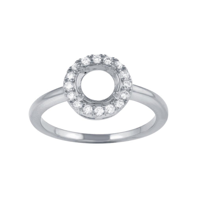 Rhodium Plated 925 Sterling Silver Clear CZ Round Mounting Ring - BGR01333 | Silver Palace Inc.