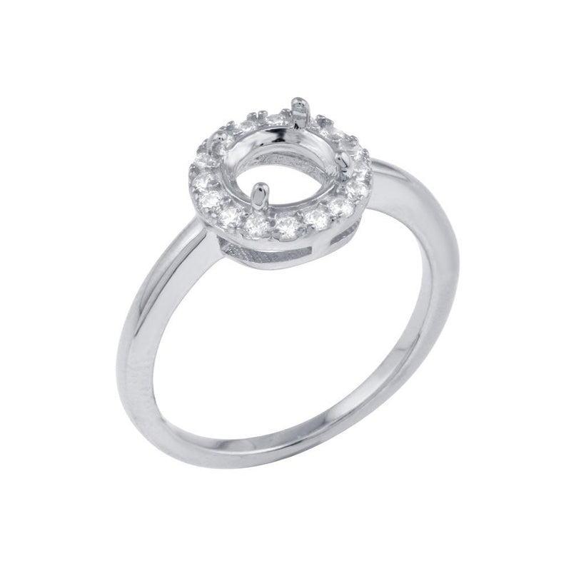 Rhodium Plated 925 Sterling Silver Clear CZ Round Mounting Ring - BGR01333