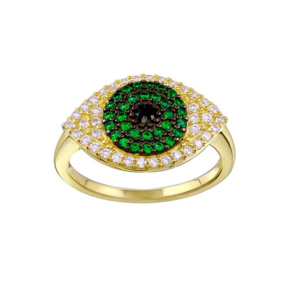 Silver 925 Gold Plated Black Green Clear CZ Evil Eye Ring - BGR01337 | Silver Palace Inc.