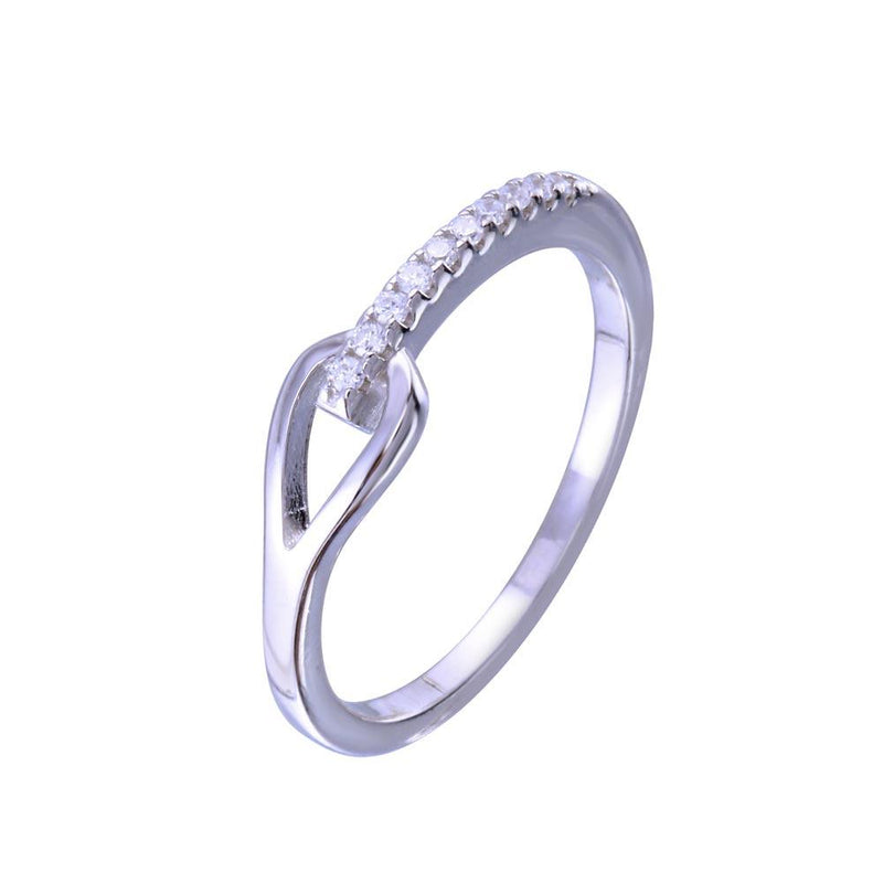 Rhodium Plated 925 Sterling Silver Knot Clear CZ Ring - BGR01343