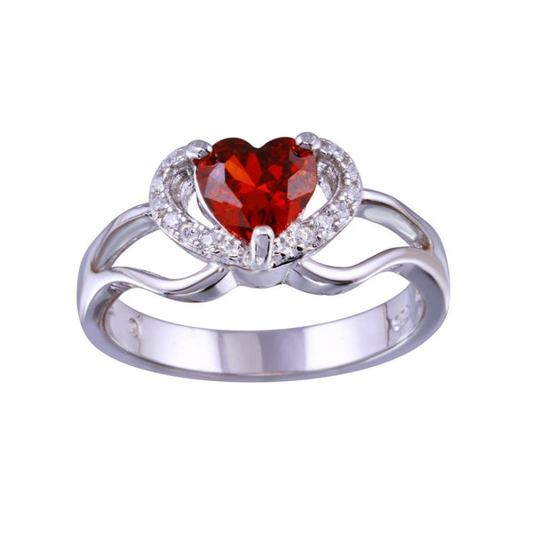 Rhodium Plated 925 Sterling Silver Heart Red and Clear CZ Ring - BGR01344 | Silver Palace Inc.
