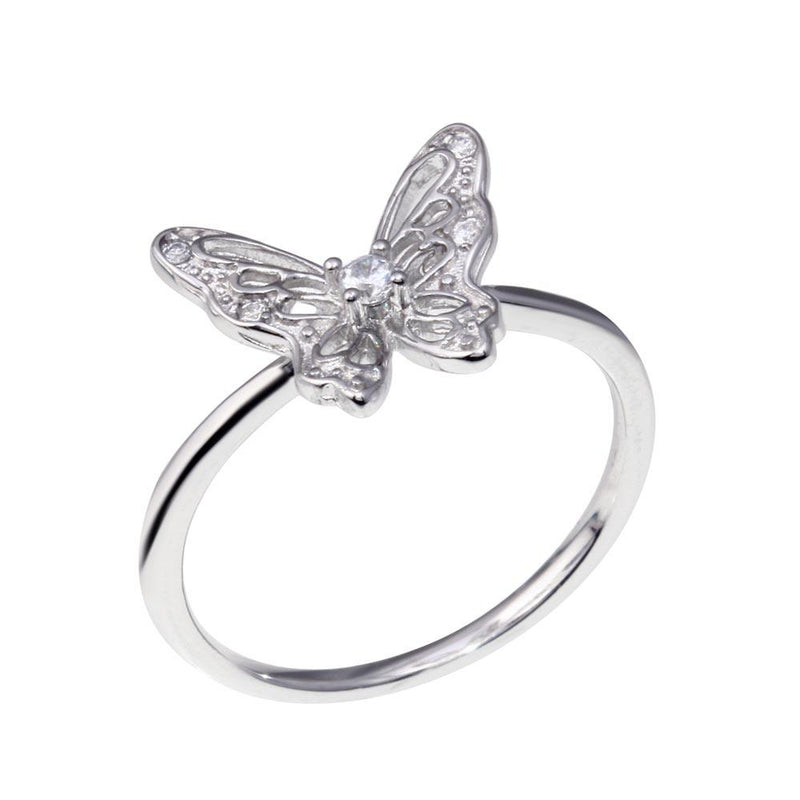 Rhodium Plated 925 Sterling Silver Butterfly Clear CZ Ring - BGR01347