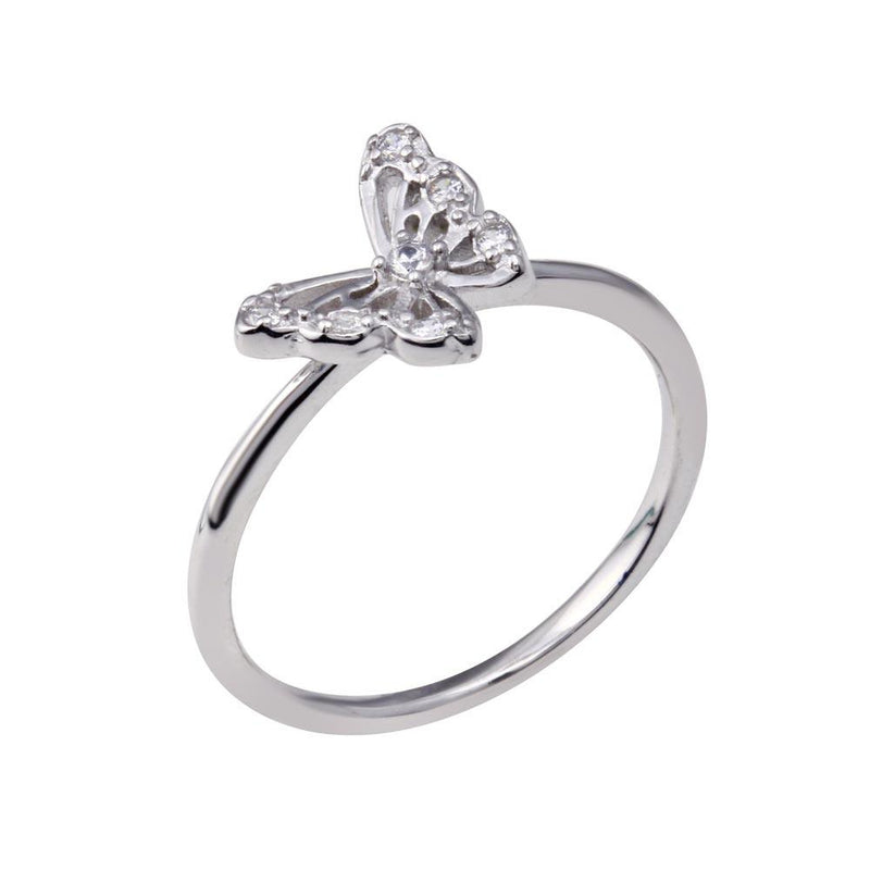 Rhodium Plated 925 Sterling Silver Butterfly Clear CZ Ring - BGR01348
