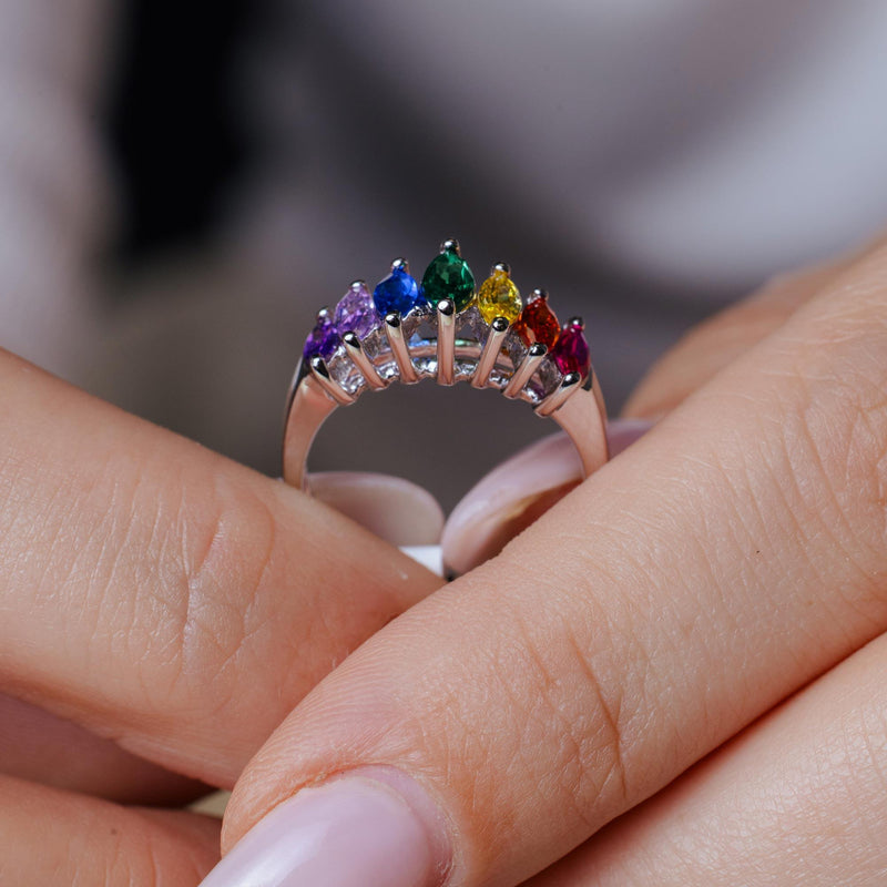 Rhodium Plated 925 Sterling Silver Graduated Multicolor Marquise CZ Ring - BGR01353