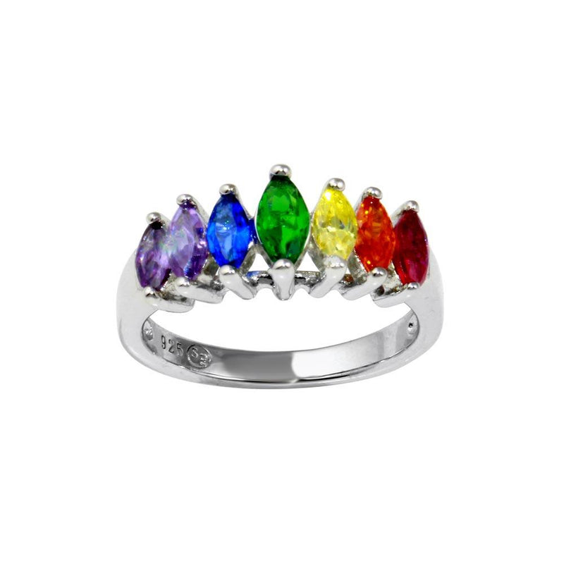 Silver 925 Rhodium Plated Graduated Multicolor Marquise CZ Ring - BGR01353 | Silver Palace Inc.