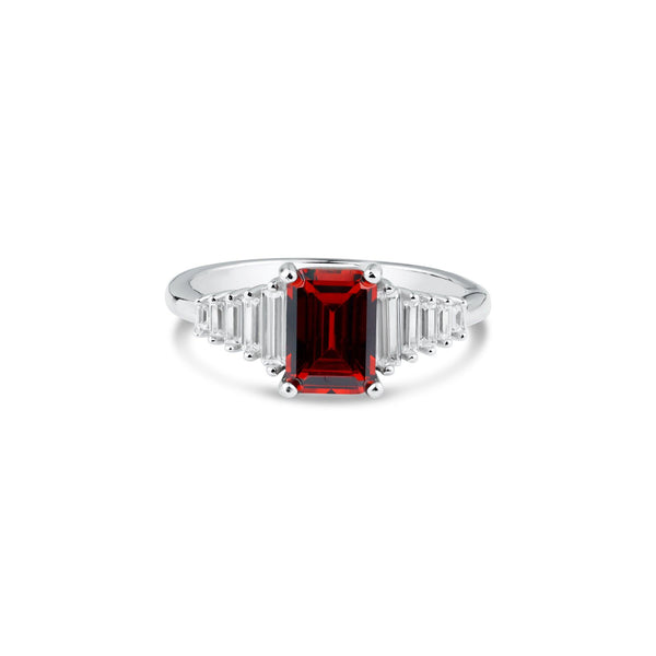 Rhodium Plated 925 Sterling Silver Square Clearn and Red CZ Ring - BGR01358 | Silver Palace Inc.