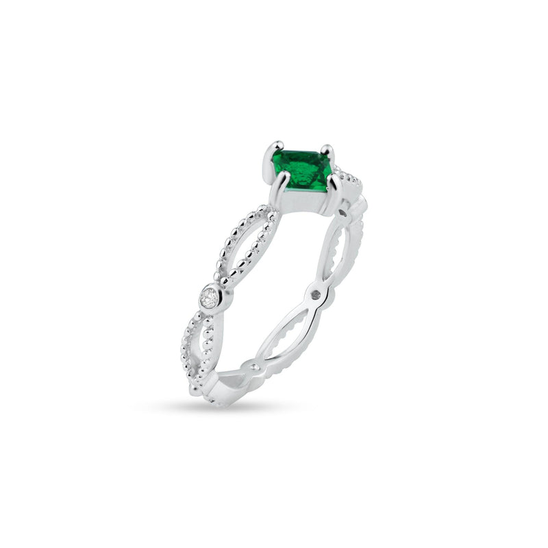 Rhodium Plated 925 Sterling Silver Marquise Green CZ Ring - BGR01362GRN