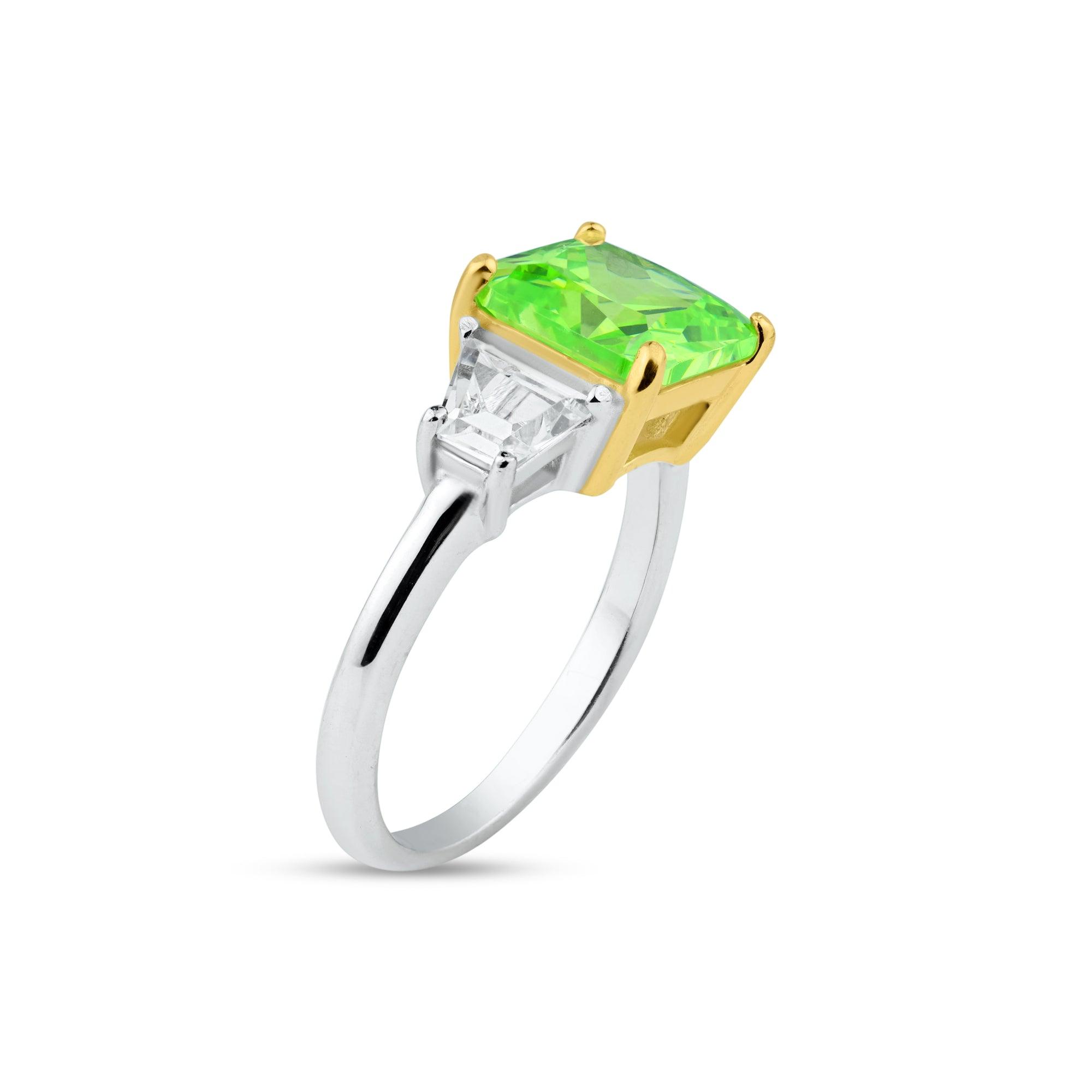 Rhodium Plated 925 Sterling Silver Past Present Future Green CZ Ring - BGR01364