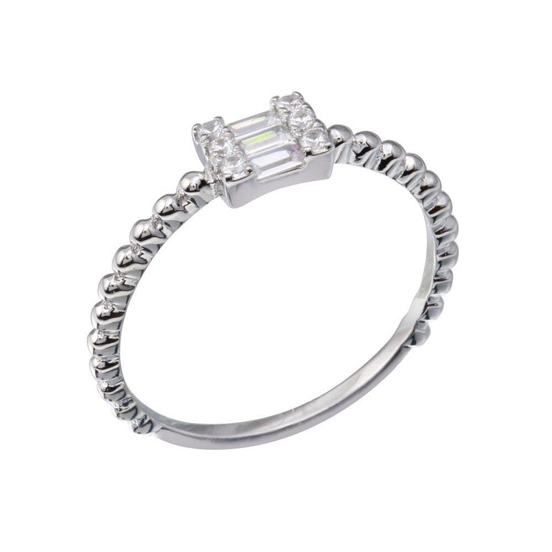 Rhodium Plated 925 Sterling Silver Square Baguette Clear CZ Ring - BGR01350 | Silver Palace Inc.