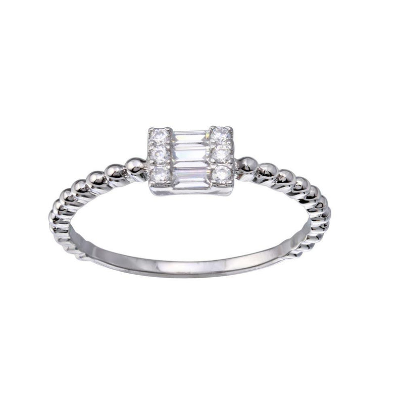 Rhodium Plated 925 Sterling Silver Square Baguette Clear CZ Ring - BGR01350