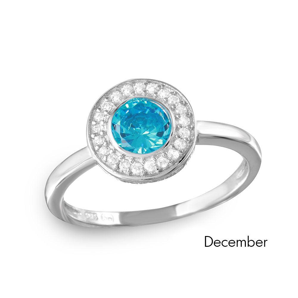 December Sterling Silver 925 Rhodium Plated CZ Center Birthstone Halo Ring - BGR01082DEC | Silver Palace Inc.