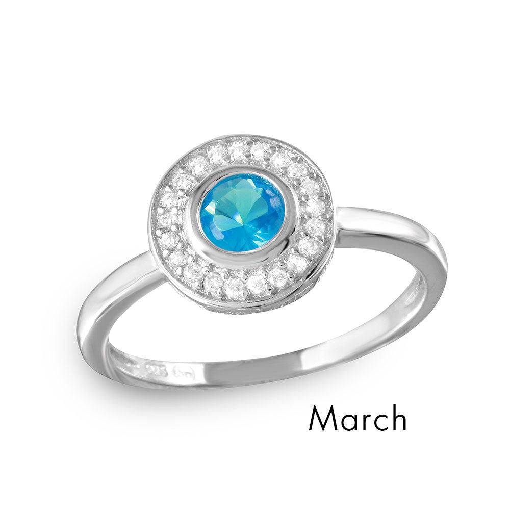 March Sterling Silver 925 Rhodium Plated CZ Center Birthstone Halo Ring - BGR01082MAR | Silver Palace Inc.