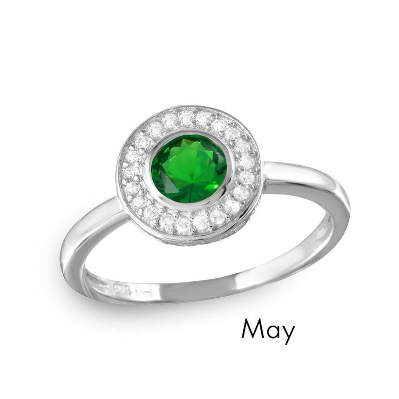 May Sterling Silver 925 Rhodium Plated CZ Center Birthstone Halo Ring - BGR01082MAY | Silver Palace Inc.