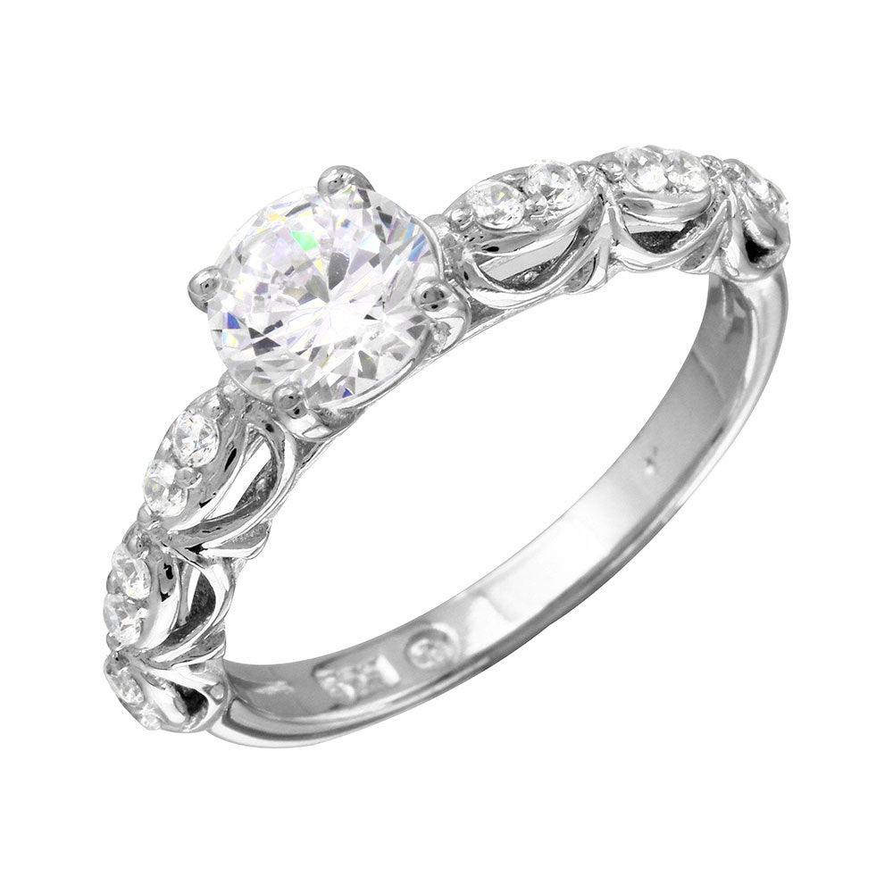 Silver 925 Rhodium Plated Wave Shank Design Bridal CZ Ring - BGR01091 | Silver Palace Inc.