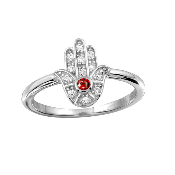 Silver 925 Rhodium Plated Red Hamsa Ring with CZ - BGR01131RED | Silver Palace Inc.
