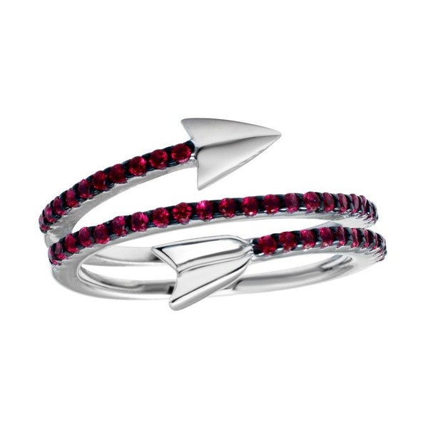 Silver 925 Rhodium Plated Wrap Arrow Red CZ Ring - BGR01189RED | Silver Palace Inc.