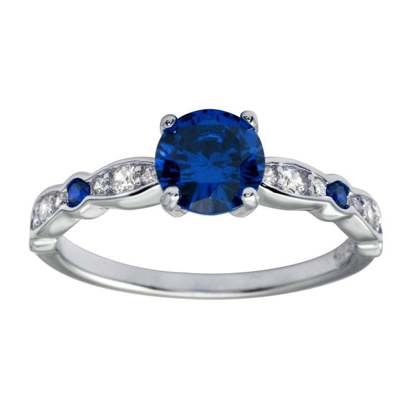 Silver 925 Rhodium Plated Blue Center CZ Stone Ring - BGR01191BLU | Silver Palace Inc.