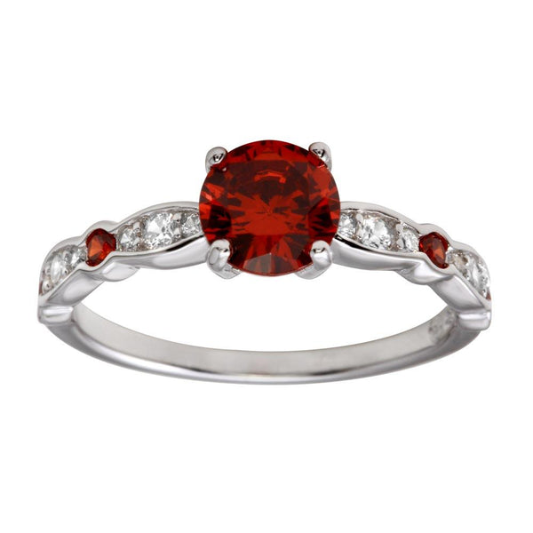 Silver 925 Rhodium Plated Red Center Stone CZ Ring - BGR01191RED | Silver Palace Inc.