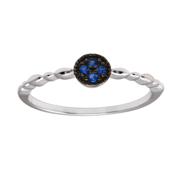 Silver 925 Rhodium Plated Round Shape 4 Blue CZ Ring - BGR01228BLU | Silver Palace Inc.