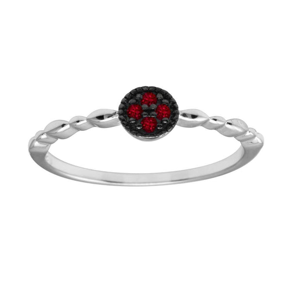 Silver 925 Rhodium Plated Round Shape 4 Red CZ Ring - BGR01228RED | Silver Palace Inc.