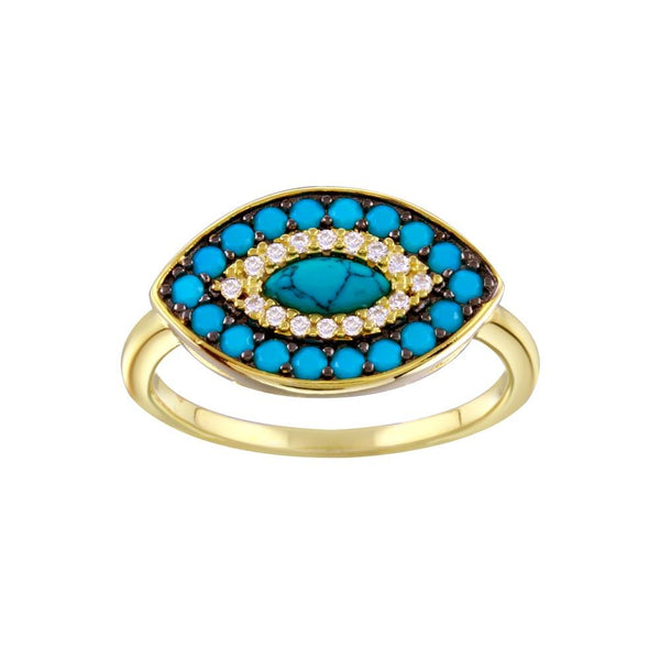 Silver 925 Gold Plated Turquoise Clear CZ Evil Eye Ring - BGR01338GP | Silver Palace Inc.