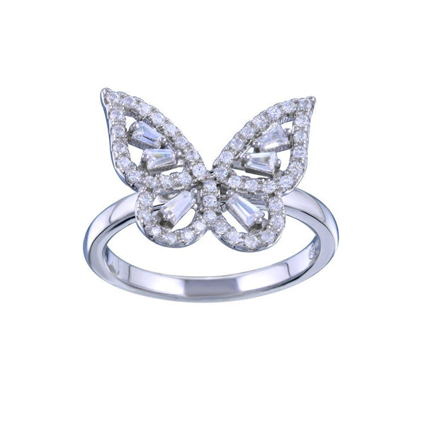 Rhodium Plated 925 Sterling Silver Outline Clear CZ Butterfly Ring - BGR01340 | Silver Palace Inc.