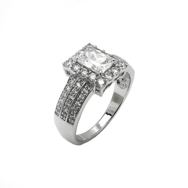 Silver 925 Rhodium Plated 3 Row Clear Rectangular CZ Bridal Engagement Ring - BGR00850 | Silver Palace Inc.