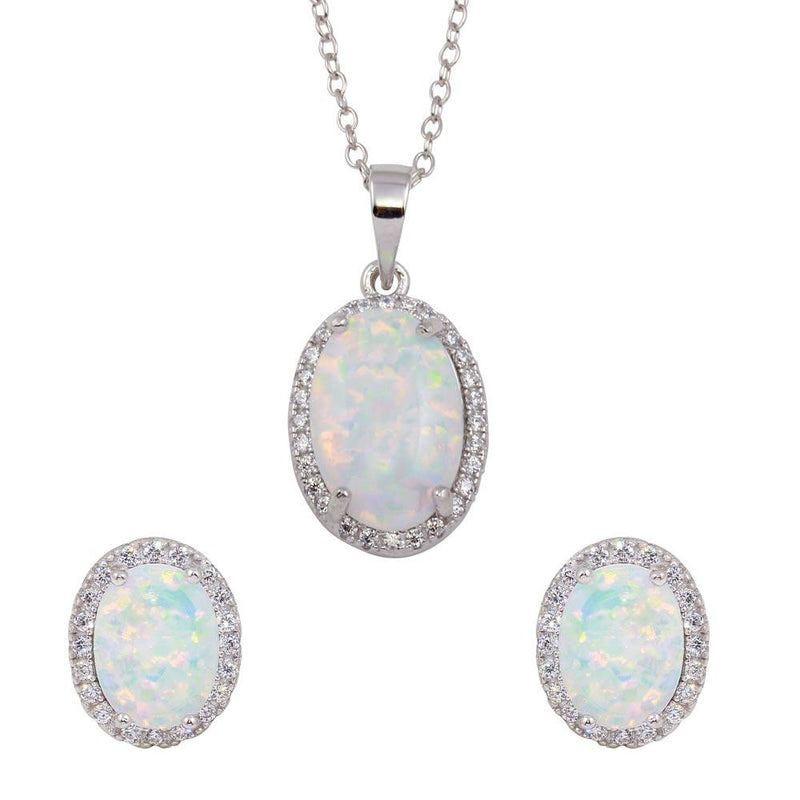 Silver 925 Rhodium Plated Oval Synthetic Opal Set with CZ - BGS00574 | Silver Palace Inc.