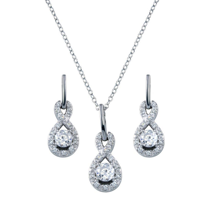 Rhodium Plated 925 Sterling Silver Figure 8 Teardrop Clear CZ Dangling Stud Set - BGS00227 | Silver Palace Inc.