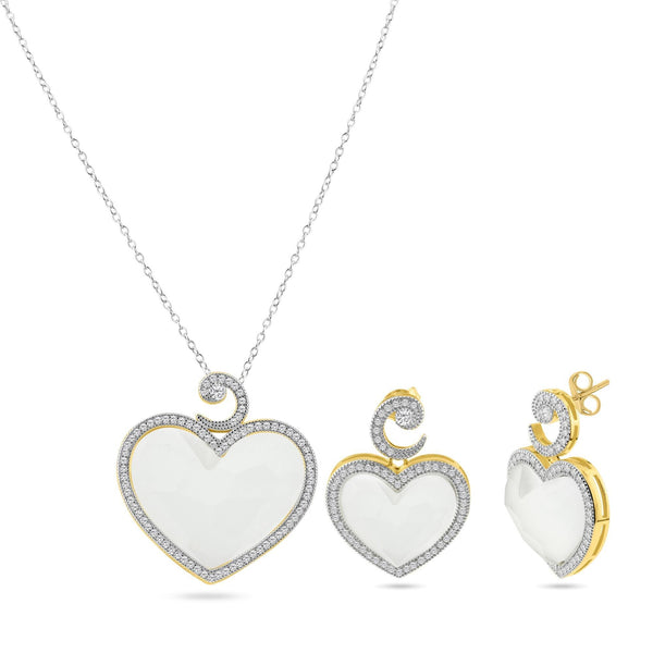 Silver 925 Rhodium Plated Synthetic Stone and CZ Heart Set - BGS00407 | Silver Palace Inc.