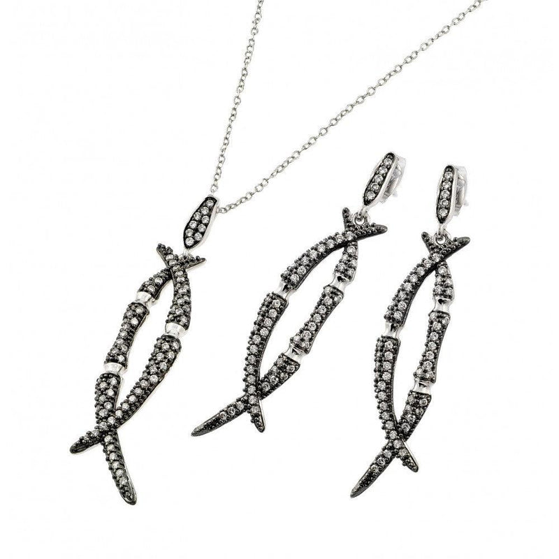 Silver 925 Black Rhodium Plated Clear Overlap Marquise CZ Dangling  Set - BGS00412 | Silver Palace Inc.