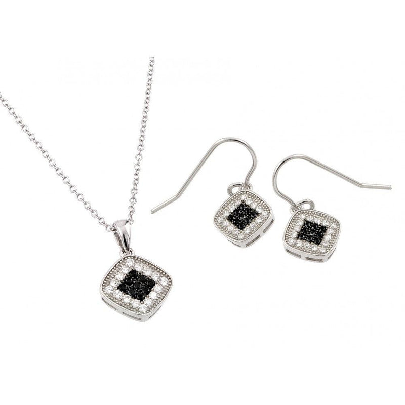 Silver 925 Rhodium and Black Rhodium Plated Black and Clear CZ Set - BGS00417 | Silver Palace Inc.