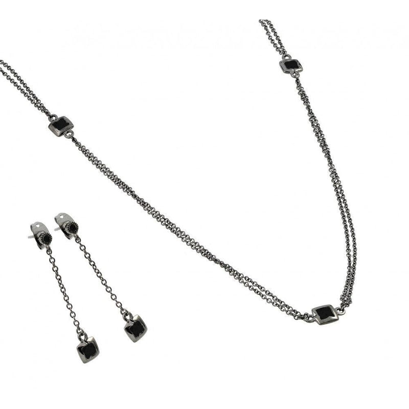 Silver 925 Oxidized Rhodium Plated Black Multi Faceted CZ Dangling Set - BGS00425BLK | Silver Palace Inc.