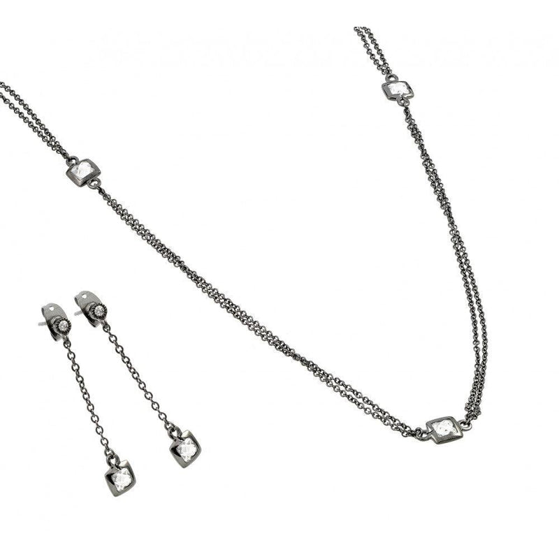 Silver 925 Oxidized Rhodium Plated Multi Faceted White CZ Dangling Set - BGS00425WHT | Silver Palace Inc.