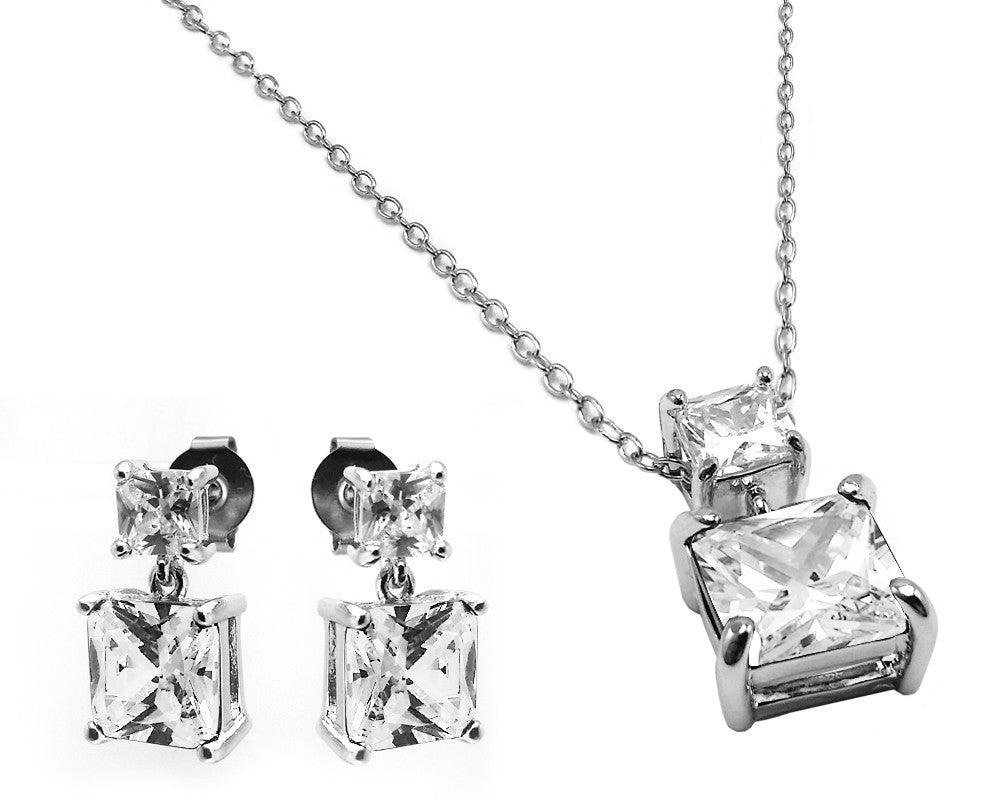Rhodium Plated 925 Sterling Silver Square Birthstone CZ Hanging Set - BGS00439