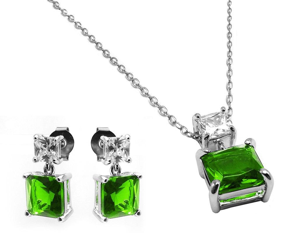 Rhodium Plated 925 Sterling Silver Square Birthstone CZ Hanging Set - BGS00439