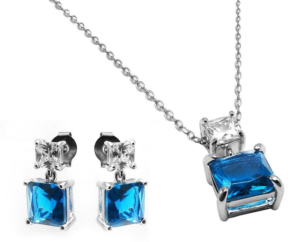 Rhodium Plated 925 Sterling Silver Square Birthstone CZ Hanging Set - BGS00439
