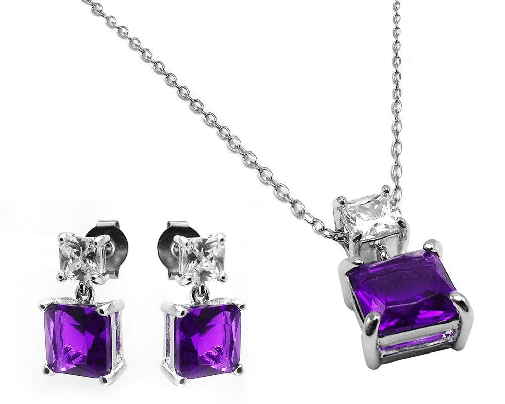 Rhodium Plated 925 Sterling Silver Square Birthstone CZ Hanging Set - BGS00439