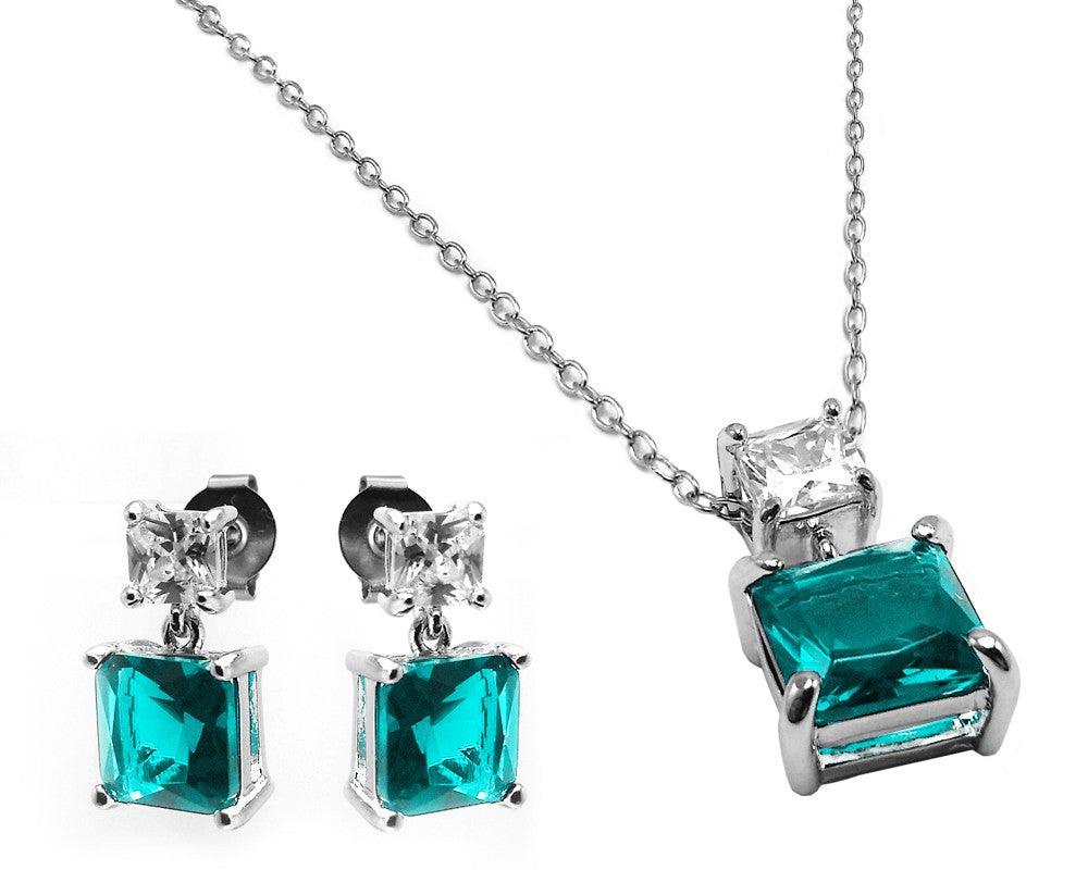 Rhodium Plated 925 Sterling Silver Square Birthstone CZ Hanging Set - BGS00439