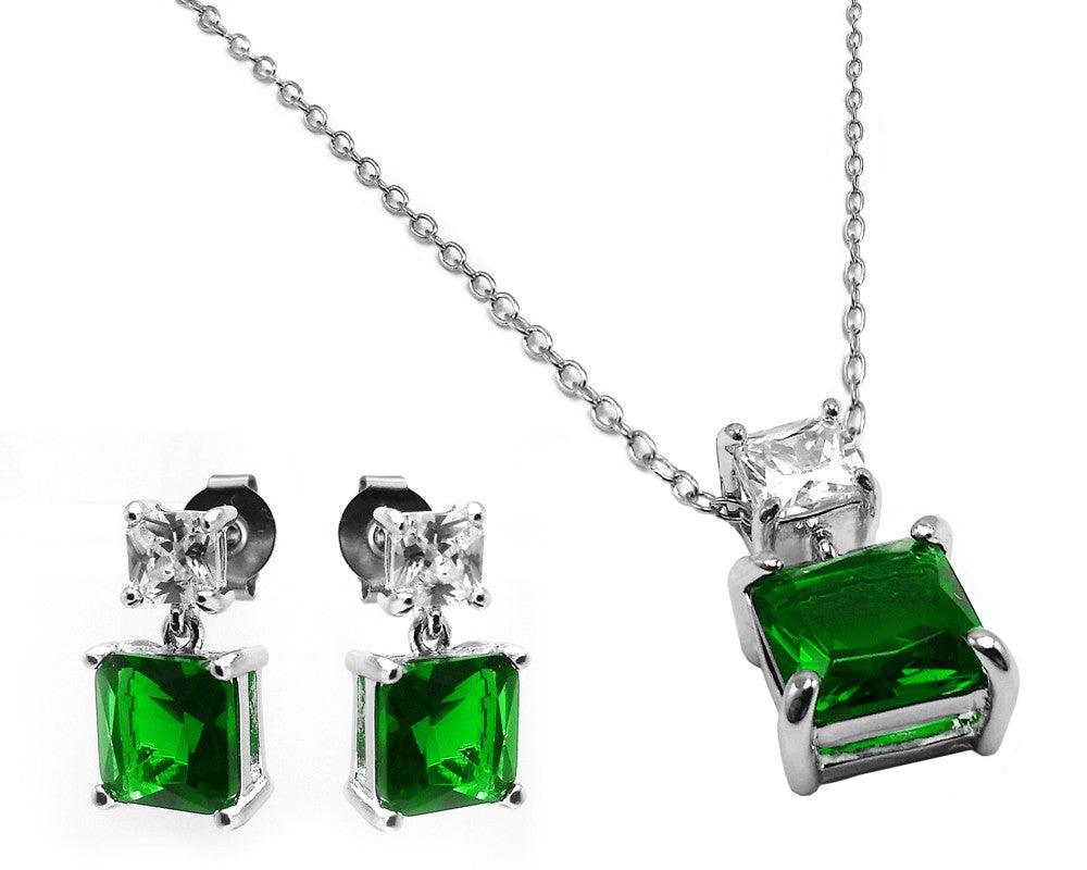 Rhodium Plated 925 Sterling Silver Square Birthstone CZ Hanging Set - BGS00439