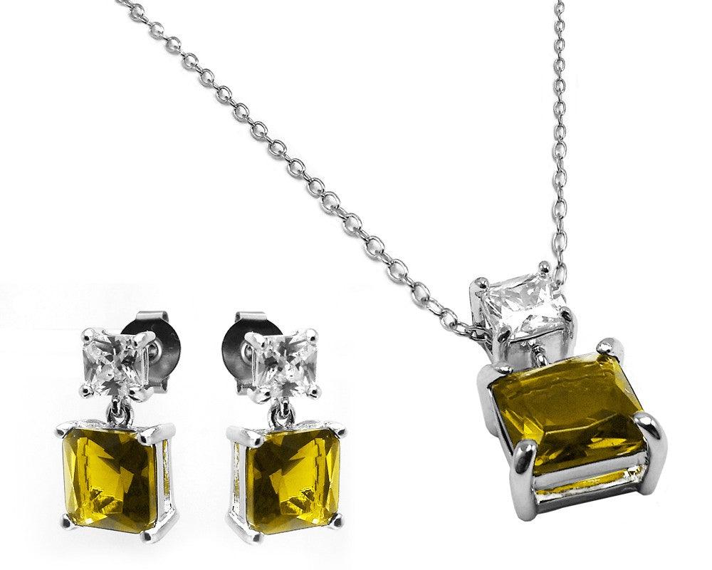 Rhodium Plated 925 Sterling Silver Square Birthstone CZ Hanging Set - BGS00439