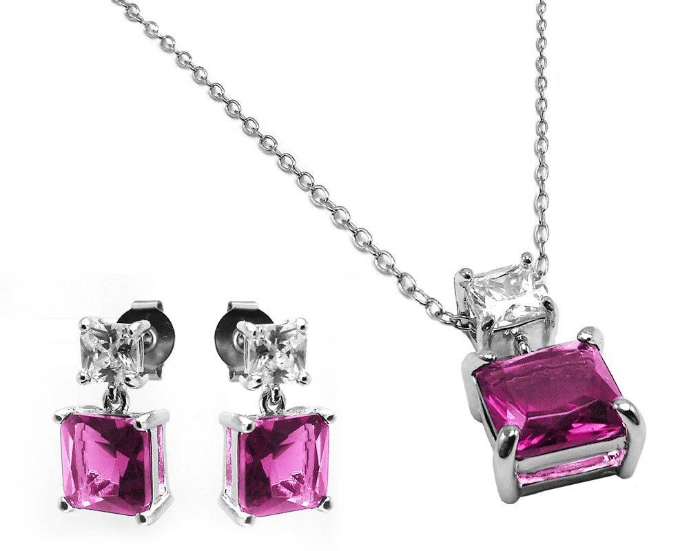 Rhodium Plated 925 Sterling Silver Square Birthstone CZ Hanging Set - BGS00439