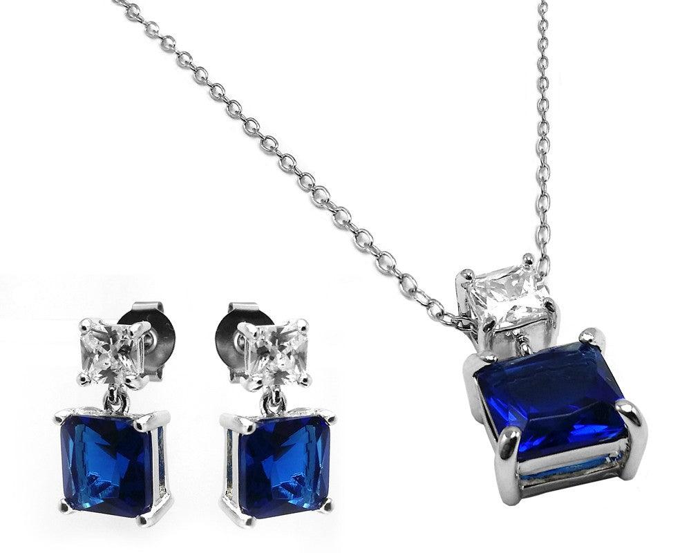 Rhodium Plated 925 Sterling Silver Square Birthstone CZ Hanging Set - BGS00439