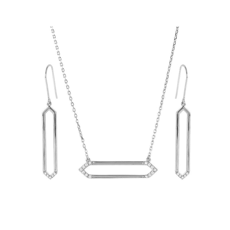 Silver 925 Rhodium Plated Long Open Hexagon Set - BGS00454 | Silver Palace Inc.