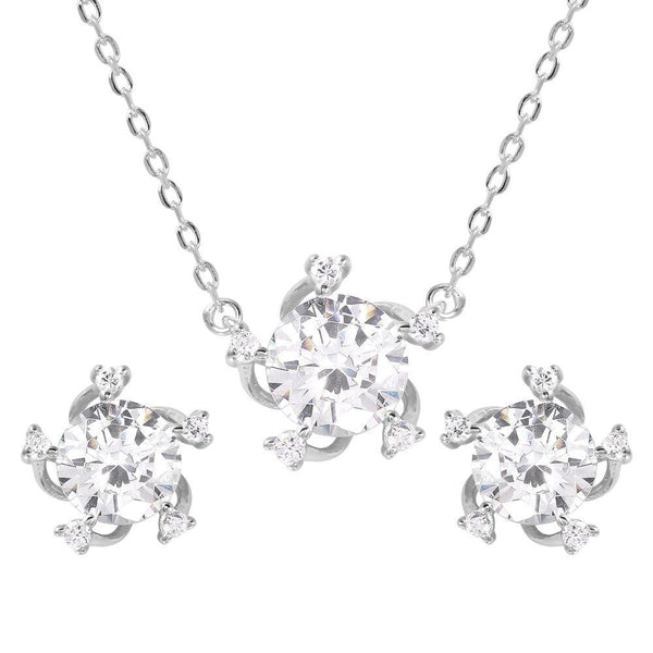 Silver 925 Rhodium Plated Clear CZ Matching Set - BGS00460 | Silver Palace Inc.