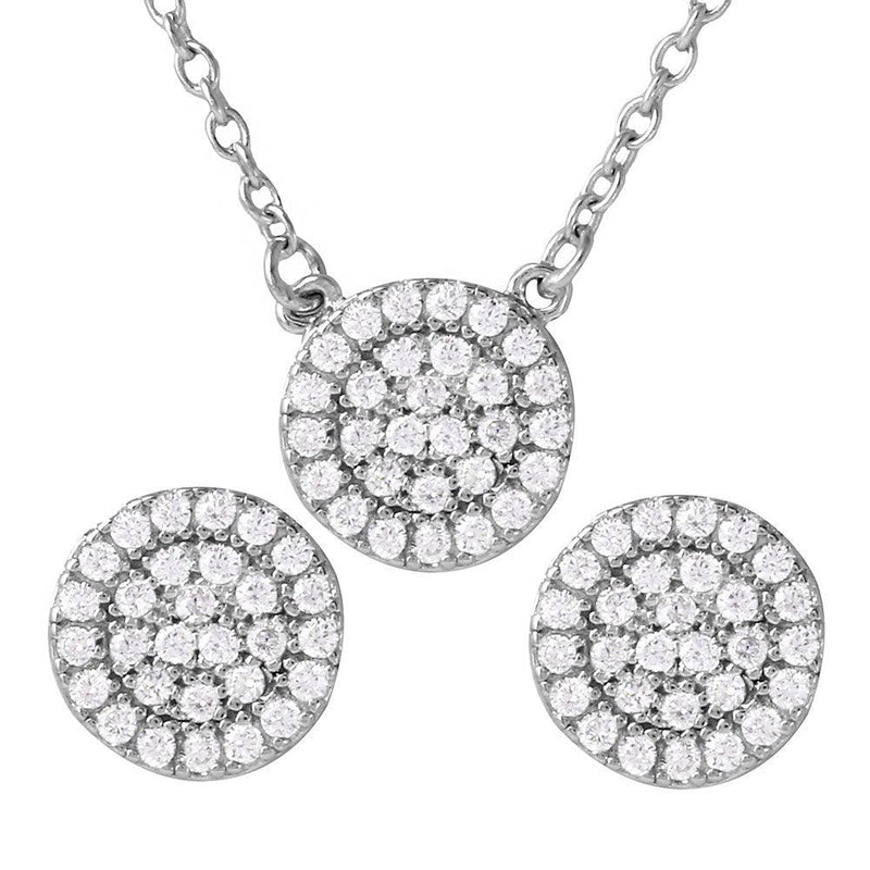 Silver 925 Rhodium Plated CZ Encrusted Round Earrings and Necklace Set - BGS00477 | Silver Palace Inc.
