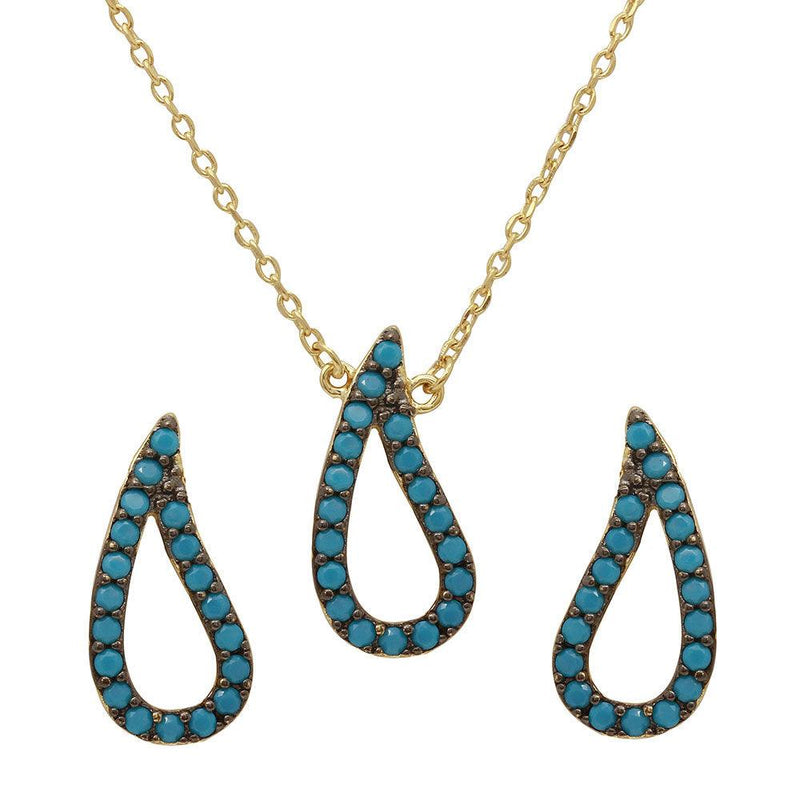 Silver 925 Gold Plated Open Turquoise Teardrop Set - BGS00492 | Silver Palace Inc.