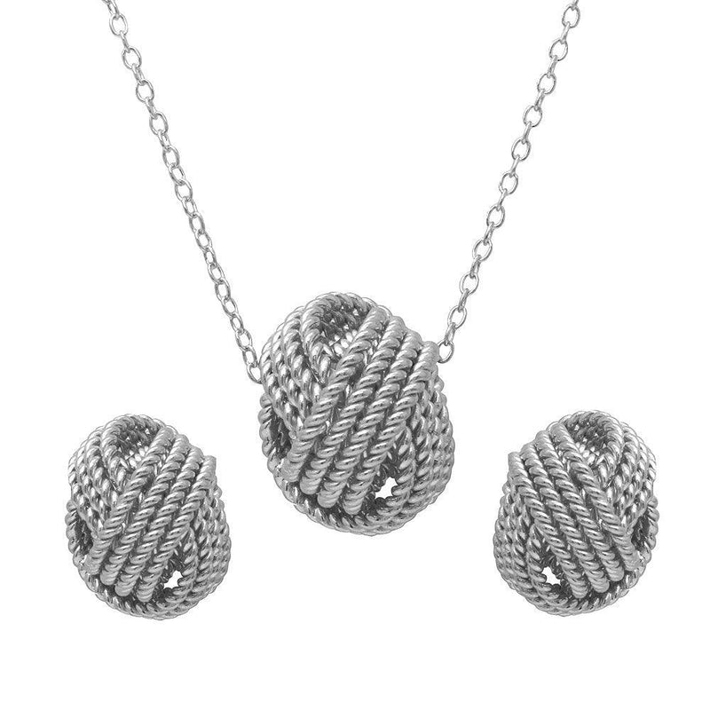 Silver 925 Rhodium Plated Rope Knot Earrings and Necklace Set - BGS00498RHD | Silver Palace Inc.