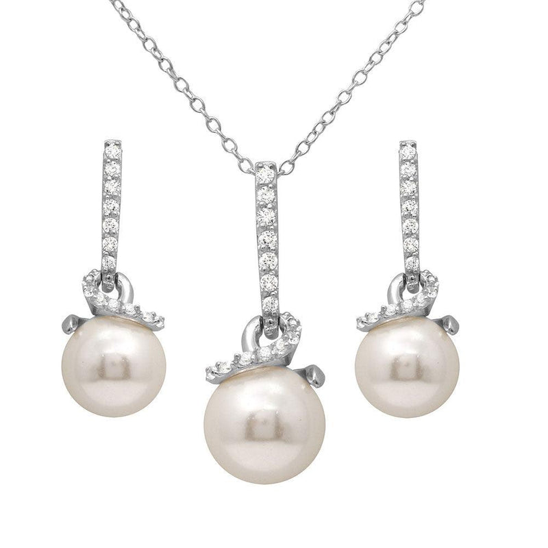 Silver 925 Rhodium Plated Dangling Synthetic Pearls On A Spiral Setting - BGS00501 | Silver Palace Inc.